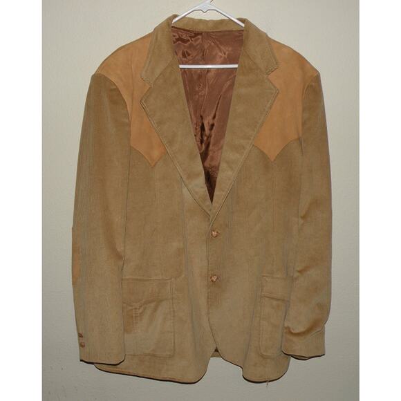 Brad Whitney Men’s 50L Western Jacket Tan Corduroy Suede Yoke Colorado Blazer - Picture 1 of 3